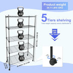 Whitmor 5 Tier Shelving Unit,Metal Storage Shelves, Heavy Duty with 4 Wheels & Adjustable Feet, 400 lbs Capacity per Shelf, Max 2000 lbs Total for Home, Garage, Workshop, 36" L x 14" W x 60" H, Black
