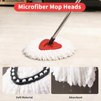 Mop Replacement Heads, Handle, Base Compatible with O Cedar EasyWring 1-Tank Spin Mop System, 2 Microfiber Mop Head Refills, 4-Section Iron Handle 30-58in and 1 Spin Base Cover Set