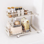 2 Pack Under Sink Organizer, 2-Tier Heavy Duty Metal Pull Out Cabinet Organizer Slide Out Sink Shelf Organizer Height Adjustable, Multi-Purpose Storage Shelf for Kitchen Bathroom (Sand, 1 Pack)