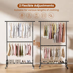 Abiglifty 2 Tier Clothes Rcks for Hanging Clothes, Heavy-Duty Clothing Rack with Wheels,150LBS Capacity, 42" W X15 D X 77" H Garment Rack with Bottom Shelf, for Bedroom, Living Room, Black