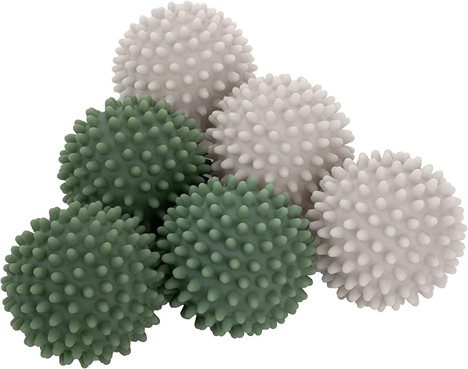S&T INC. Reusable Plastic Dryer Balls, Fabric Softener for Laundry, Sage and Grey, 2.5 in, 6 Pack