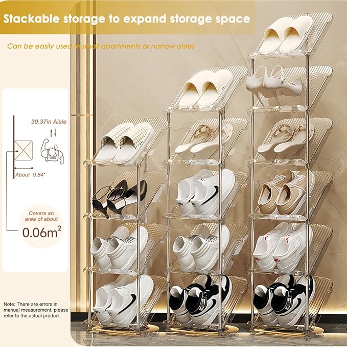 Tumecos 6-Tier Plastic Detachable Shoe Rack,Vertical Shoe Storage Organizer Holder,Free Standing Shoe Racks,Stackable Storage Shoe Cabinet,Narrow Shoe Shelf for Entryway or Bedroom,Space Saving