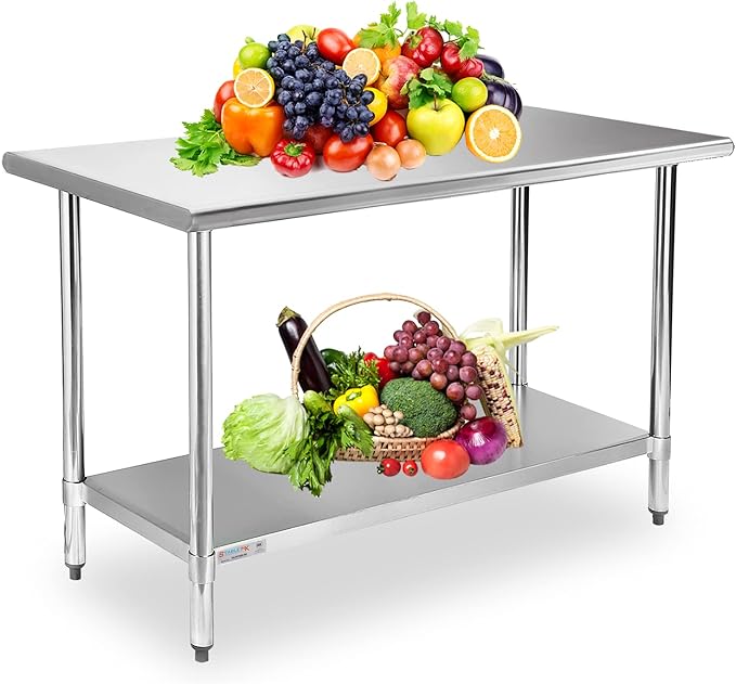 STABLEINK NSF Stainless Steel Table 24 x 60 Inches 5ft, Metal Prep & Work Tables with Adjustable Undershelf, for Commercial Kitchen, Restaurant, Hotel and Garage