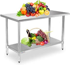 STABLEINK NSF Stainless Steel Table 24 x 60 Inches 5ft, Metal Prep & Work Tables with Adjustable Undershelf, for Commercial Kitchen, Restaurant, Hotel and Garage