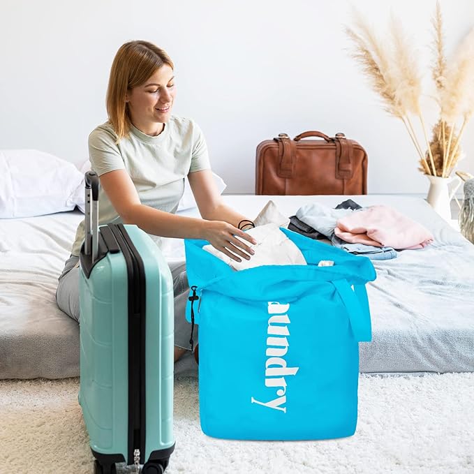 Sylfairy 2 Pack XL Laundry Bag with Strap,Heavy Duty Travel Laundry Bag,Rip-Stop Dirty Clothes Shoulder Bag with Drawstring,Easy Fit a Laundry Hamper or Basket Travel Essentials