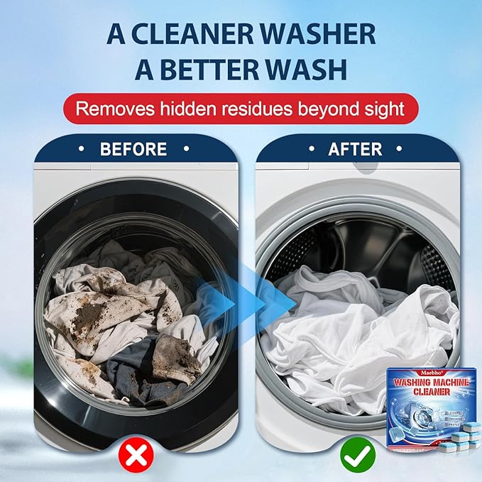 Washing Machine Cleaner Tablets 24 Pack - Deep Cleaning & Descaler for HE Front Load & Top Load Washers, Removes Odor, Residue & Pet Hair, Septic Safe, Eco-Friendly Deodorizer -1 Year Supply