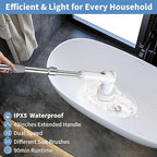 Electric Spin Scrubber - Cordless Cleaning Brush with Digital Display, 2 Speeds, 8 Brush Heads, IPX7 Waterproof, Adjustable Long Handle for Bathroom, Tub, Tile, Shower, and Car（Grey）