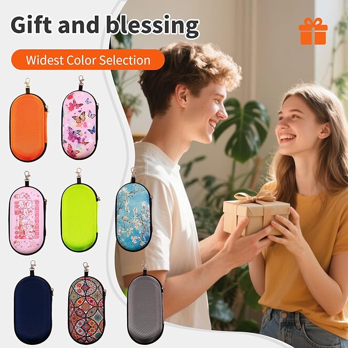 Double Eyeglasses Case, Hard Shell Dual Sunglasses Organizer with Zipper Clip Travel Glasses Storage for Women Men
