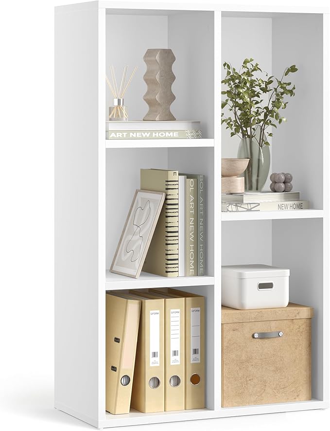 VASAGLE Bookcase, Bookshelf with 5 Compartments, Freestanding Shelves and Cube Organizer, Display Shelf for Small Spaces, for Living Room, Bedroom, and Home Office, White ULBC25WT
