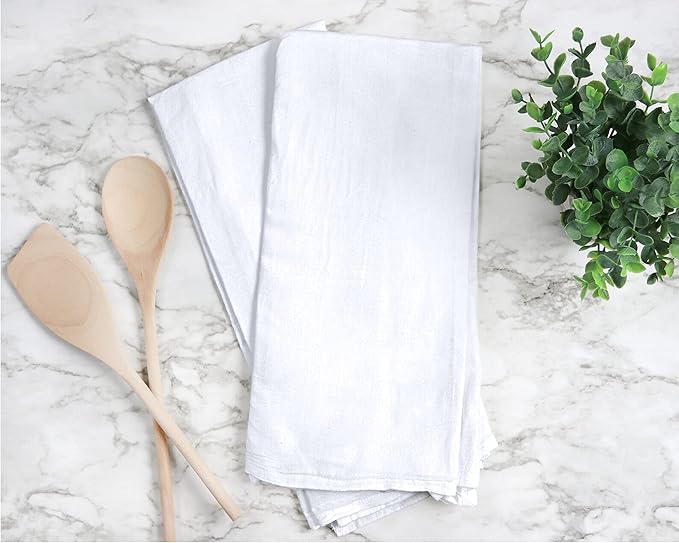 RUVANTI Flour Sack Towels 12 Pack 28 x 28 Inches, Ring Spun 100% Cotton Dish Towel, Machine Washable, Absorbent - Flour Sack Kitchen Towels for Drying and Cleaning - White