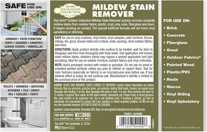 STAR RBITE O/C Mildew Stain Remover - Professional Strength, Quick-Acting, Multi-Surface Cleaner for Outdoor Furniture, Vinyl, and Grout - 1 Gallon (054400)