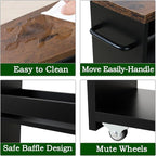 TEAMIX 4 Tier Slim Storage Cart with Handle, Slide Out Storage Rolling Utility Cart Mobile Shelving Unit Organizer Trolley for Small Spaces Kitchen Laundry Narrow Places (Black+Brown, 7-7/8'' W)