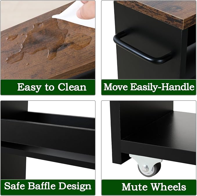 TEAMIX 4 Tier Slim Storage Cart with Handle, Slide Out Storage Rolling Utility Cart Mobile Shelving Unit Organizer Trolley for Small Spaces Kitchen Laundry Narrow Places (Black+Brown, 7-7/8'' W)