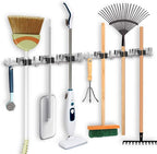IMILLET 2 Pack Broom and Mop Holder Wall Mounted, Stainless Steel Broom Holder Mop Holder Self Adhesive Heavy Duty Hooks Storage Organizer for Home Laundry Room Garden Garage Closet Kitchen