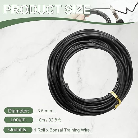 Bonsai Training Wire, 3.5mm x 32.8 ft Anodized Aluminum Floral Plant Training Wire Bendable Metal Stems Accessories for Gardening Branch Fixing Crafts (Black)