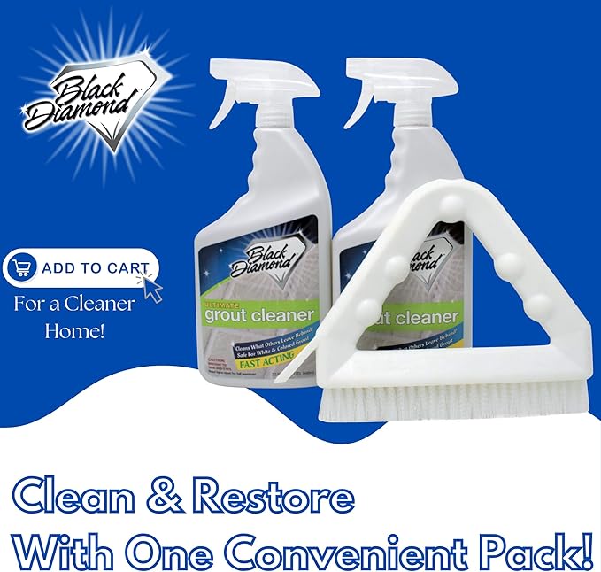 Ultimate Grout Cleaner for Tile Floors Blasts Away Years of Dirt and Grime. Heavy Duty Spray Cleaning Solution. Safe for Colored Grout and Natural Stone. Professional Results 2-QTS W Brush