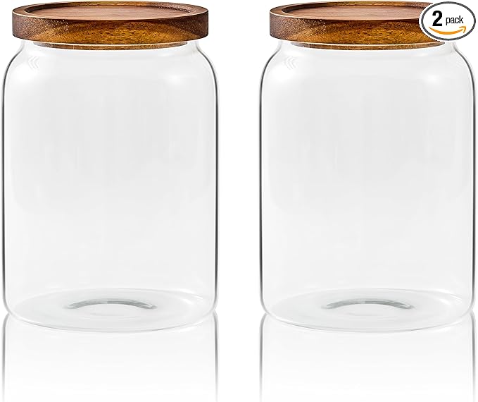 Sweejar Glass Jars for Laundry Room Organization, 90 ounce Laundry Pods Container, Glass Food Storage Jars with Airtight Lid, 2 Pack, Press Lid