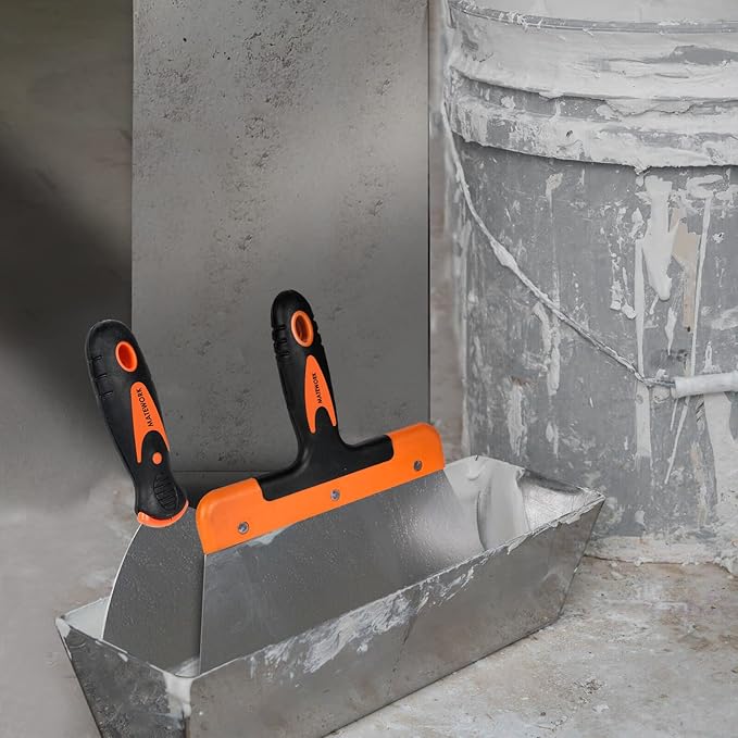 Putty knife,10 Piece Stainless Steel Paint Scraper Tool Set,14" Mud Pan for Repairing Drywall, Removing Wallpaper, Applying Putty, Plaster, Cement, Adhesive