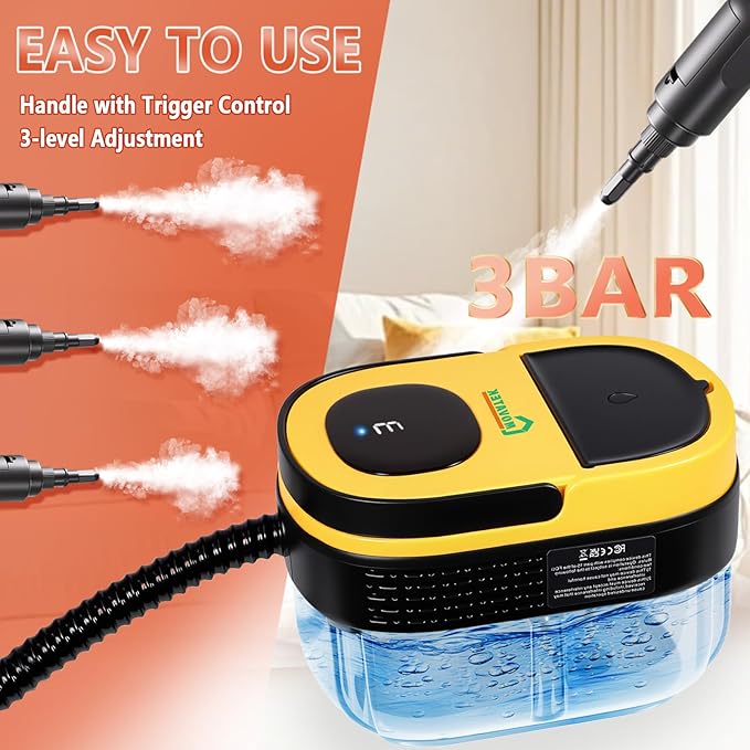 Handheld Steam Cleaner, 10s Fast Heating Steamer for Cleaning, 1.6L Water Tank, 3 Levels Adjustable Handle, 11-in-1 Steam Cleaner for Home, Kitchen, Dirt, Grease, Grout, Tile, Floor, Couch and Car