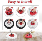 Spin Mop Handle Replacement for Ocedar, Mop Heads Replacements Compatible with O-Cedar EasyWring 1-Tank System, Include 4-Section Handle, 2 Replace Heads,1 Scrub Brush, 1 Base for O Cedar Spin Mops