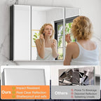 40x30 Inch Medicine Cabinet with Mirror, Aluminum Bathroom Mirror Cabinet, Beveled Edge Mirrored Door, Adjustable Shelves, Surface or Recessed Mount Bathroom Mirrors with Storage, Triple Door,Black
