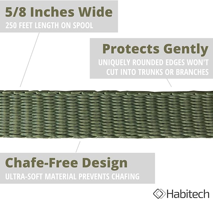 250' Tree Tie Strap Staking and Guying Material - Made in USA - 1,800 Lbs Strength, Olive Green