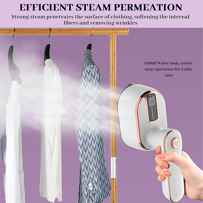 Portable Steam Iron，970W Dry Wet Dual Ironing Steam Hanging Ironing Machine，20S Rapid Preheating Large Water Tank Iron with Ergonomic Handle, Suitable for Home, Travel, Dormitory & Office (White)