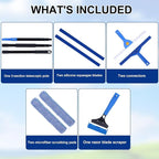 3-in-1 Professional Window Squeegee Kit with 2 Squeegee, 2 Microfiber Scrubber, 1 Razor Scraper, Thick Iron, 48.8" Window Squeegee with Extension Pole for Car, Glass, Mirror, Wall, Bathroom, Home, Van