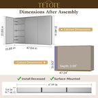 TETOTE 48 x 32 Medicine Cabinet with Tempered Beveled Mirror Silver Vanity Mirror with Storage Aluminum Cabinet DTC Hinges, Stepless Adjustable Shelves, Recessed/Surface-Mounted