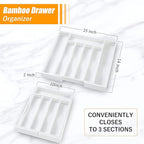 Bellsal White Silverware Organizer Kitchen Drawer Organizer Expandable Bamboo Utensil Holder Cutlery Tray for Kitchen Utensil and Flatware Bedroom Office