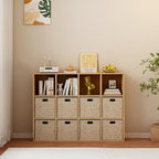 12-Cube Storage Shelf Bookcase - Wooden 3-Tier Floor Standing Open Bookshelf for Home and Office, Display Cabinet, Oak