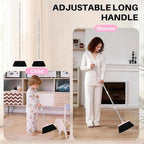 Broom with Dustpan Combo Set, 52-in Adjustable Handles Broom and Dustpan Set with Combo Teeth Easy to Scrape Off Pet Hair, Indoor&Outdoor Sweeping