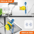 Sponge Holder Smiley Face,Sink Caddy for kitchen Sink,Sponge Holder with 2 PCS Suction Cups/1 PCS Adhesive Strips,Designed for Sponge,Soap,Dish brush,Scrubber-Silver