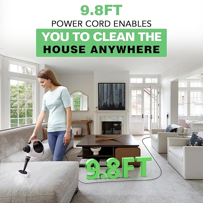 Steam Cleaner, Handheld Pressurized Steamer with 10-Piece Accessory Set, Multipurpose Portable Upholstery Steamer Cleaning with Safety Lock, All Natural Steam Cleaner for Home, Upholstery, Car, Floor