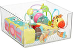 mDesign Plastic Modern Wide Open Front Dip Storage Organizer Bin Basket for Household Organization - Shelves, Cubby, Cabinet, and Closet Organizing Decor - Ligne Collection - 4 Pack - Clear