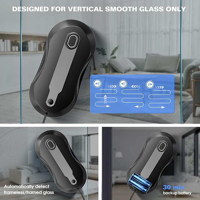S1 Window Cleaner Robot with Dual Water Spray 3500Pa Houshold Window Cleaning Robot with Toolbox 6.0 AI Path Planning for Framed/Frameless Glass Low Noise Glass Cleaning Robot with Belt