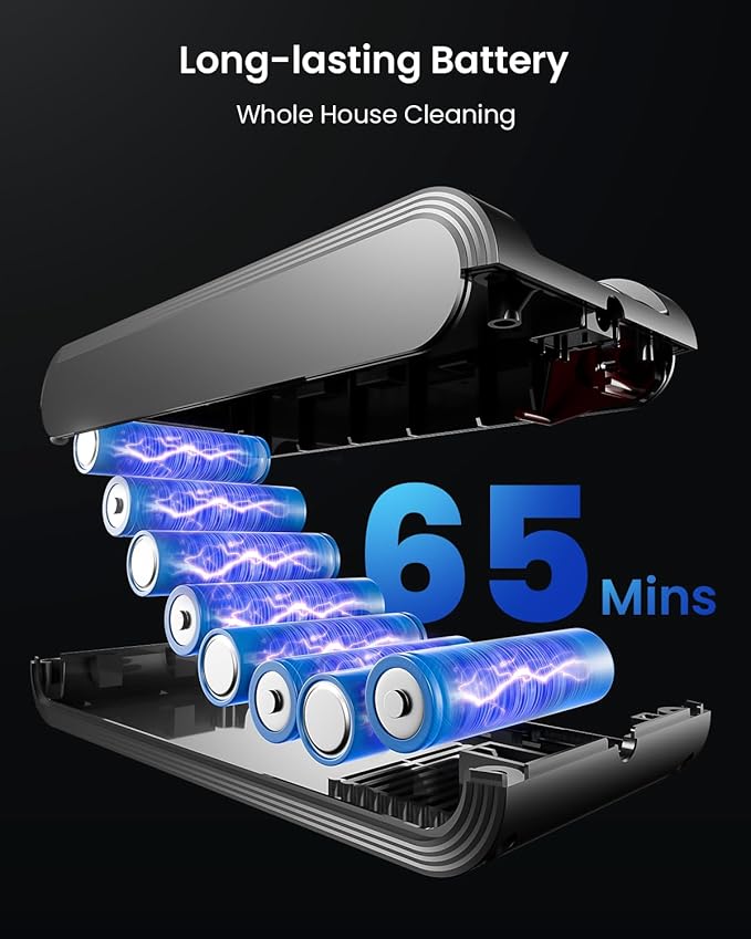 Cordless Vacuum Cleaner, 48KPa 580W 65Mins Vacuum Cleaner for Home, Anti-Tangle Self-standing Stick Vacuum with Scented Tablet, Upgraded Dust Cup Scraping, Vacuum Cordless for Pet Hair/Carpet/Floors