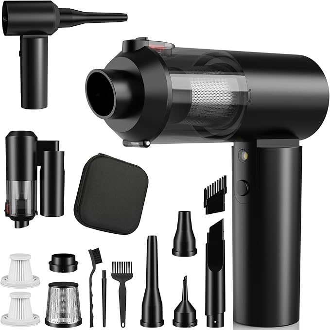 Car Vacuum Portable Cordless with 16000PA Ultra Suction 4-in-1 Foldable Air Duster & Brushless Motor Rechargeable Handheld Vacuum for Pet Hair, Car Seats, Home & Office Cleaning