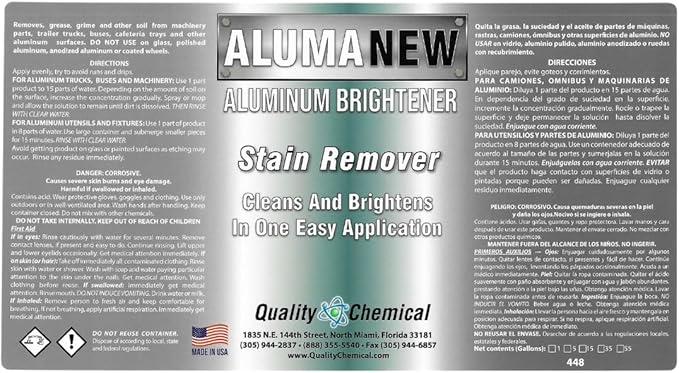 Aluminum Brightener/ Stain Remover / Cleaner & Restorer / Made in USA / Quality Chemical / 1 Gallon (128 FL Oz)