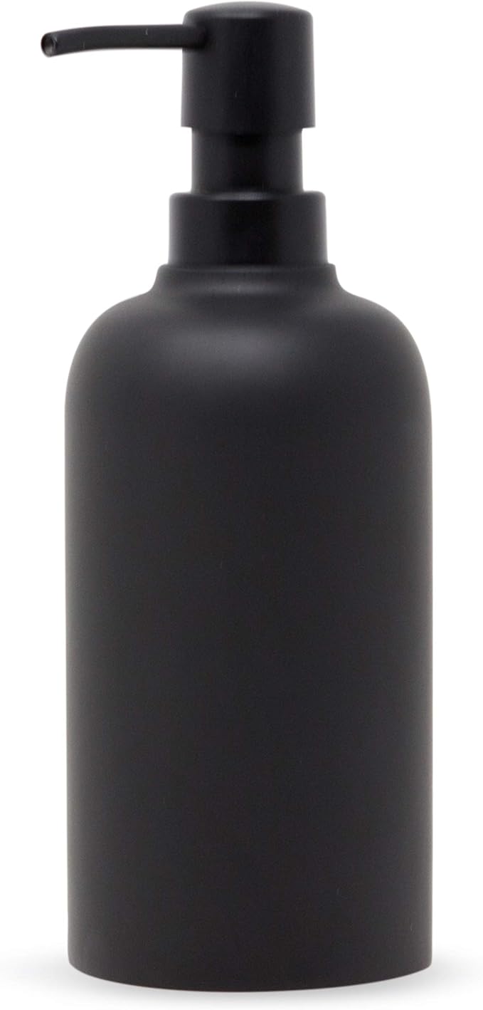 Matte Black Soap Dispenser for Bathroom, 15oz Round Rustproof Liquid Hand Dish Soap Dispenser Pump for Kitchen Sink, Countertop, and Bathroom