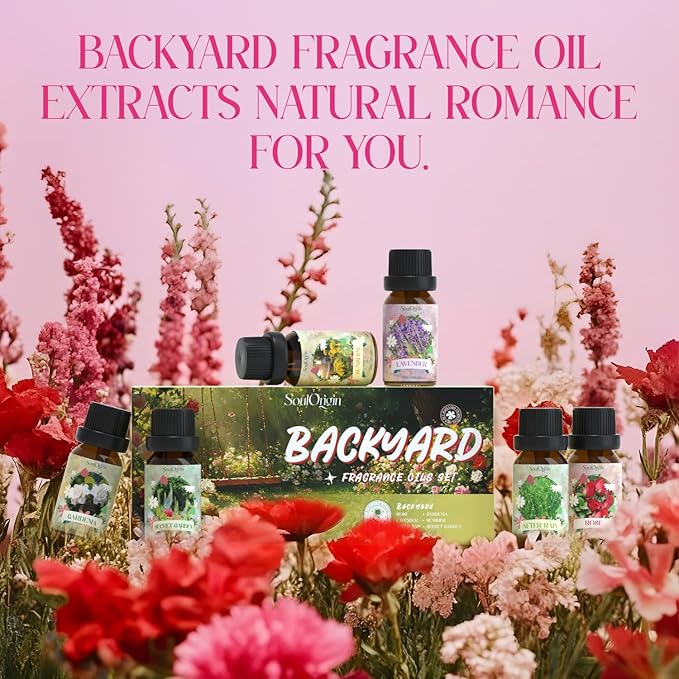 Backyard Fragrance Oils Set, Flower Essential Oil Gift Set for Diffuser, Floral Scent Diffuser Oil, Diffuser Scents Oil for Home-Gardenia, Rose, Lavender, Secret Garden, After Rain,Sunshine
