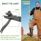 Weed Puller Tool, Heavy Duty Gardening Hand Tools with 4-Claw Steel Head & Dual-Eject Mechanism, 57.5" Bamboo Long Handle Stand Up Weeding Tool for Lawn Yard, Includes 16 Gallon Leaf Bag