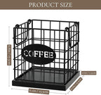 Coffee Pod Holder Organizer,Large Capacity K Cup Holder Organizer, Storage Basket for Kitchen Countertop Office Coffee Bar with Wooden Base(Rustic Black-Square)