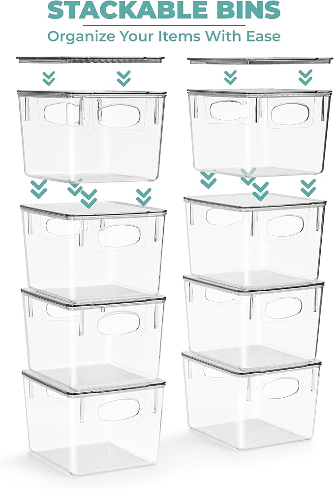 Sorbus Medium Plastic Storage Bins with Lids (8 Pack) – Clear Bins for Kitchen, Pantry, Fridge, Cabinet, and Refrigerator Organization – Stackable Storage Containers