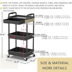 Goovilla 3 Tier Rolling Utility Cart Organizer with Removable Drawer, Stable and Sturdy Black Rolling Storage Carts with 2 Lockable Wheels for Bathroom, Kitchen, Snack, Craft, Makeup, Baby Essentials