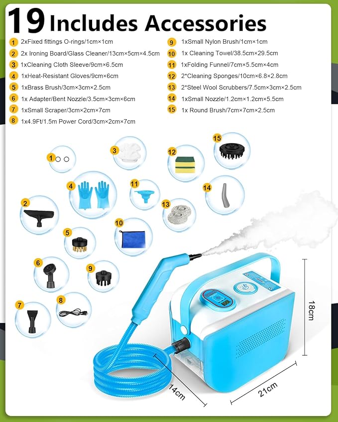 Handheld Steam Cleaner for Home, 10s Heat-Up/2.11 Qt Tank/4.5BAR High Pressure Steamer for Cleaning, 3 Level Pressurized Portable Steam Cleaner Handheld for Car, Grout, Tile, Dirt, Bed Bugs, Blue