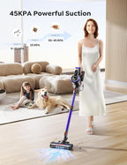 Cordless Vacuum Cleaner, 450W 45Kpa Vacuum Cleaners for Home with 5 Suction Modes, Vacuum Cleaner with Max 60Mins, Stick Vacuum Cordless for Hardwood Floor Carpet Pet Hair