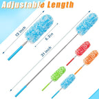 Tanlade 12 Pcs Microfiber Feather Duster for Cleaning 13-31 Inch Extendable Cobweb Dusters Ceiling Fan Duster Washable Bendable Tool for Office Car Window Furniture (Bright Color)