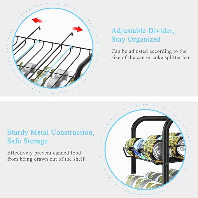 Vrisa Can Organizer for Pantry 7-tier Can Rack Organizer Metal Can Storage Dispenser Rack Holds up to 84 Cans for Canned Food Kitchen Cabinet or Pantry Shelf Black