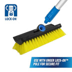 Unger Professional HydroPower Lock-On 10” Bi-Level Scrub Brush, Cleaning Supplies, Scrubber Tool, Compatible with Waterflow Poles, Use in Garage, Driveway, Deck, Concrete, Cement, and Brick